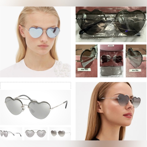MIU MIU SILVER GRADIENT MIRRORED HEART SUNGLASSES - Picture 10 of 16